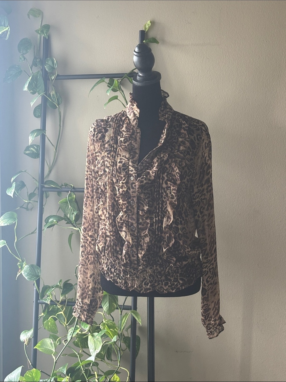Isabella Rodriguez Leopard Ruffle Blouse - Brown